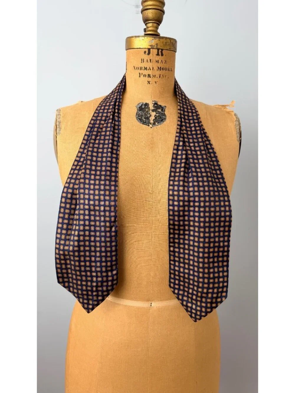 Hardy Amies Blue & Orange Geometric Pattern Scarf Ascot Tie